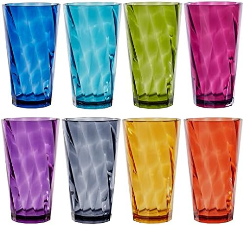 ארהב אקרילית אופטיקס 20 אונקיה כוסות מים מפלסטיק בצבעי טון תכשיט | סט של 8 כוסות שתייה | ניתן לשימוש חוזר, ללא BPA, מיוצר בארצות הברית,